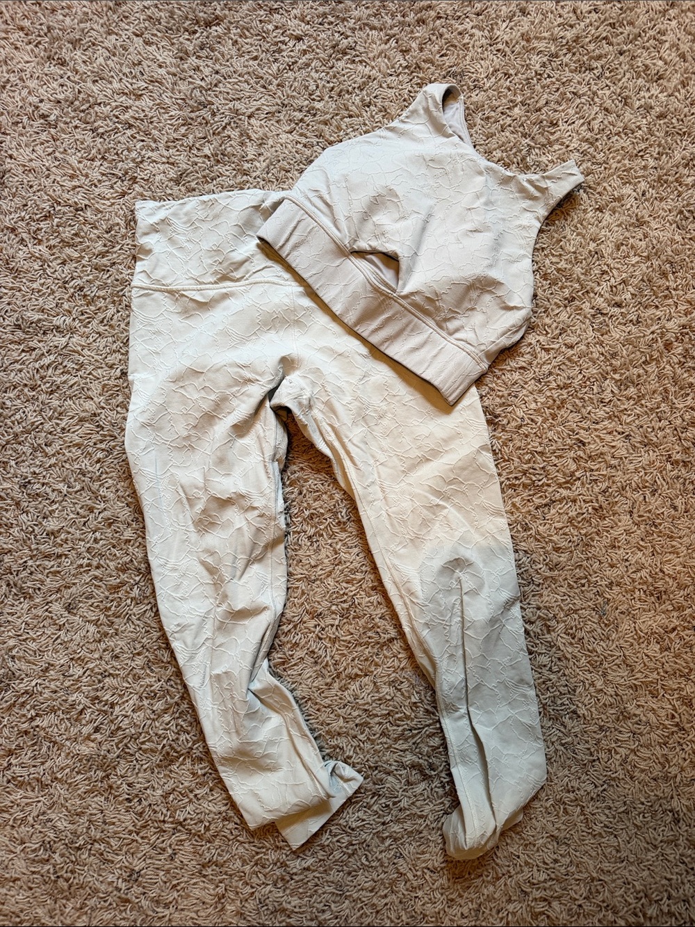 Calia Neutral Textured Leggings and sports bra set